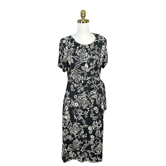 Johnny Was Dresses & Skirts - Johnny Was Womens Black Floral Side Tie Midi Dress Short‎ Sleeve Size M